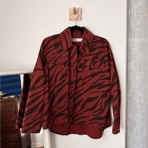Zara Red and Black Zebra Print Denim Shirt